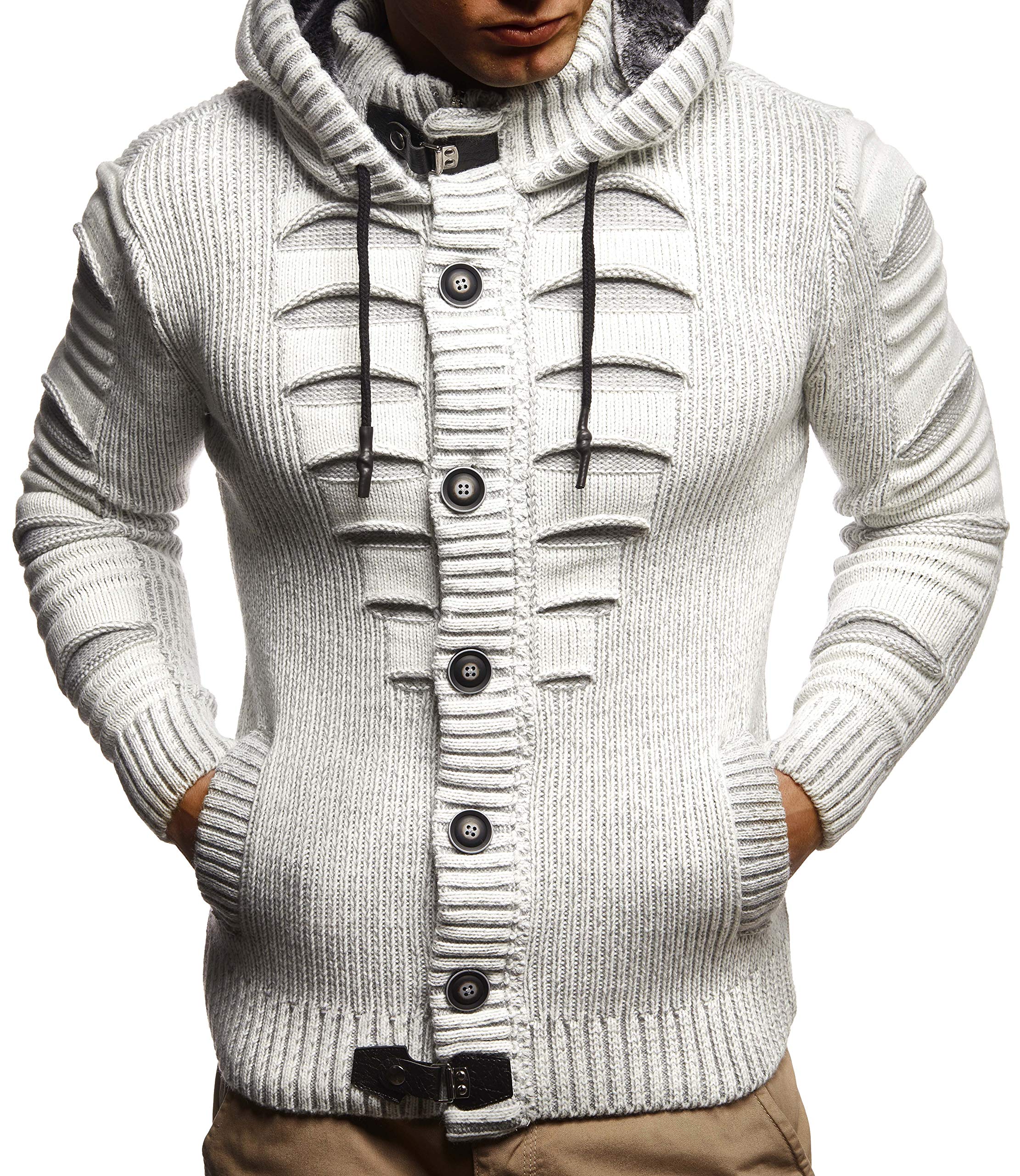 Herren Cardigan mit Hood und Zip, gestrickte Sweat Jacket für Winter und Sommer
