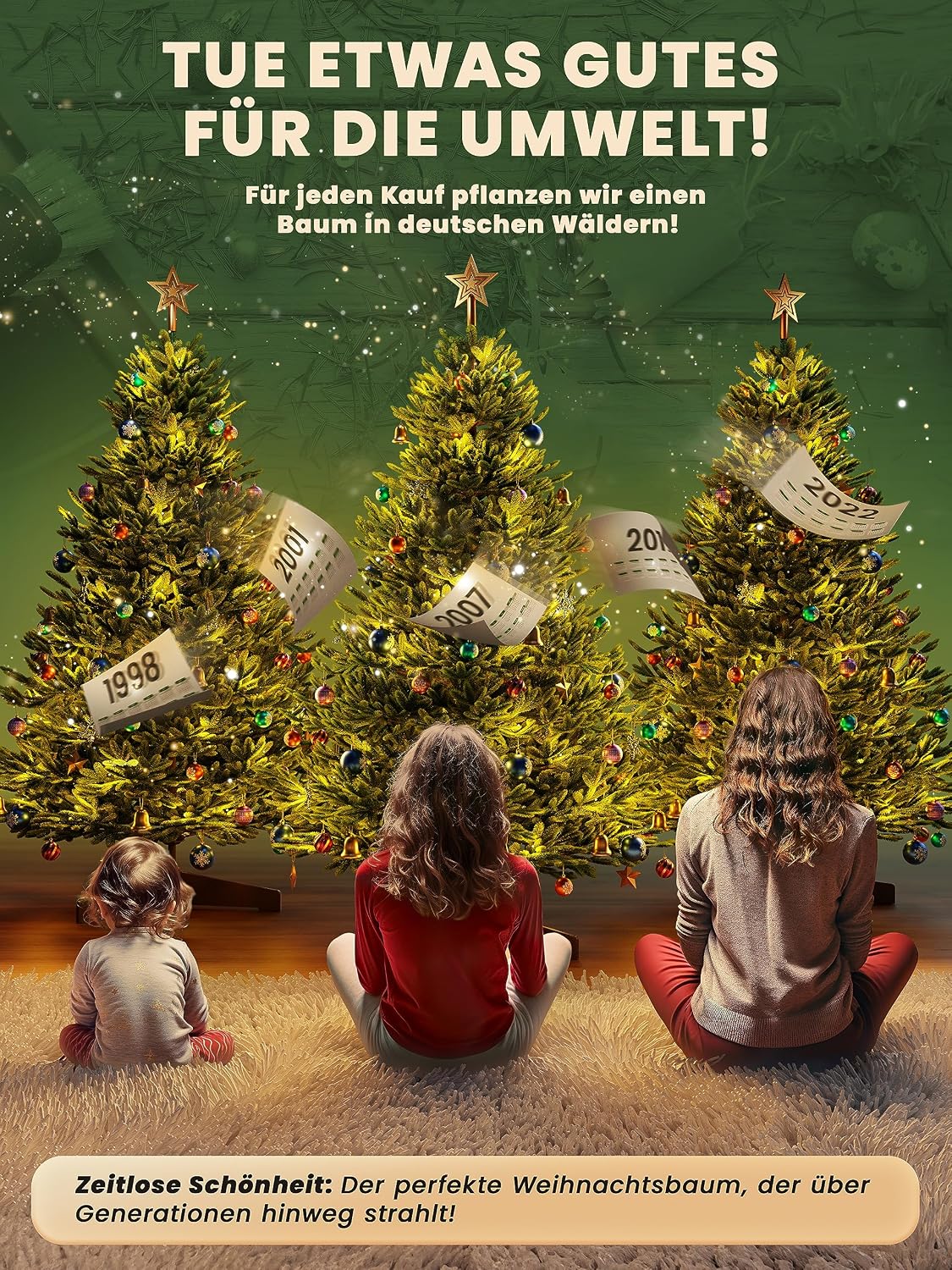 Künstlicher Weihnachtsbaum – 100 % Spritzguss Nordfichte mit LED | Premium Tannenbaum naturgetreu inkl. FSC-Holzständer & Aufbewahrungstasche
