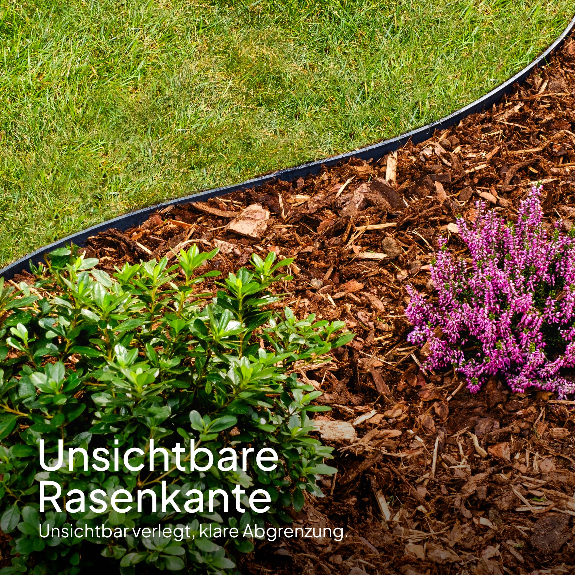 Flexible Rasenkante Kunststoff 24 m - Pflasterkante mit 50 Erdanker - Mähkante aus recyceltem Plastik - Sehr gut Rasenkantensteine zu verarbeiten, min. 25 Jahre Lebensdauer
