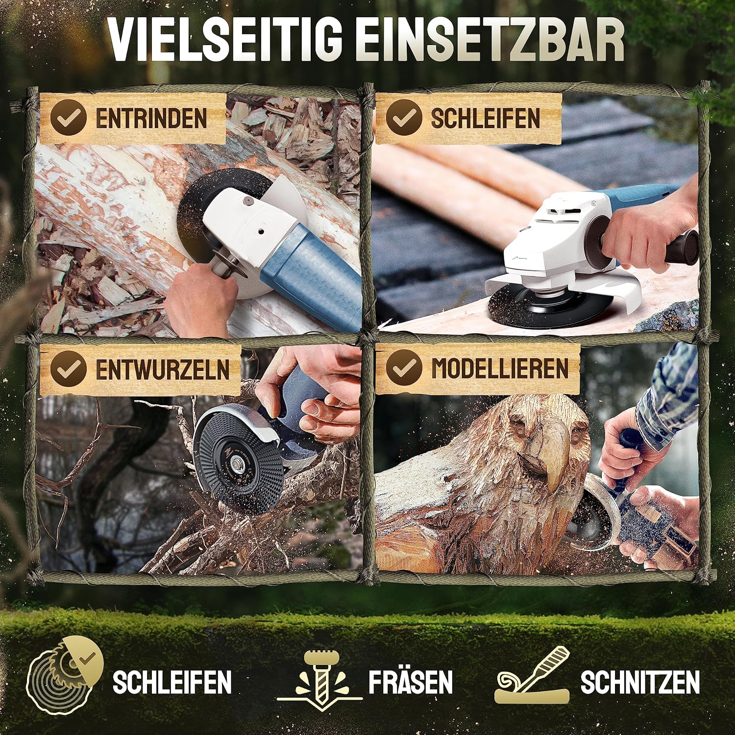 Holz Schleifscheibe 125mm Winkelschleifer [EXTRA SCHARF] | Flexscheibe für Holz - Wurzelfräse - Lackfräse - Baumstumpffräse - Raspelscheibe - Schleifen mit einer Flex Schleifscheibe
