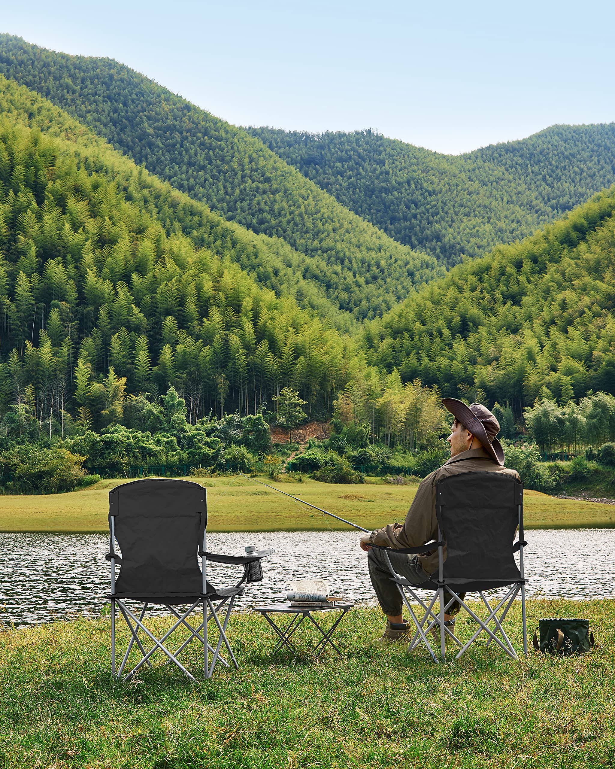 2er Set Klappstuhl Campingstuhl Bequeme Schwerlaststruktur bis 150kg belastbar mit Getränkehalter Outdoor Stuhl
