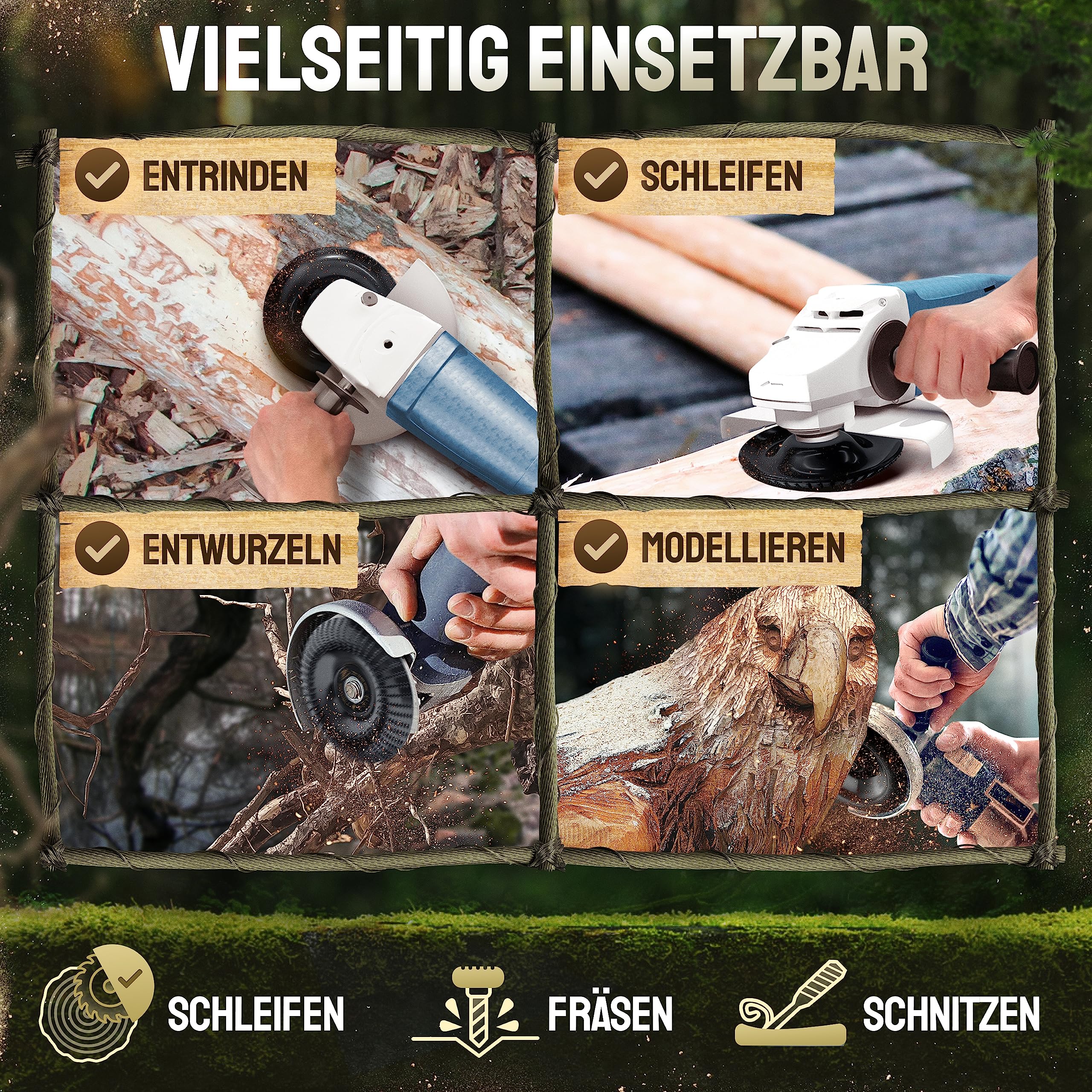 Holz Schleifscheibe 125mm Winkelschleifer [EXTRA SCHARF] | Flexscheibe für Holz - Wurzelfräse - Lackfräse - Baumstumpffräse - Raspelscheibe - Schleifen mit einer Flex Schleifscheibe