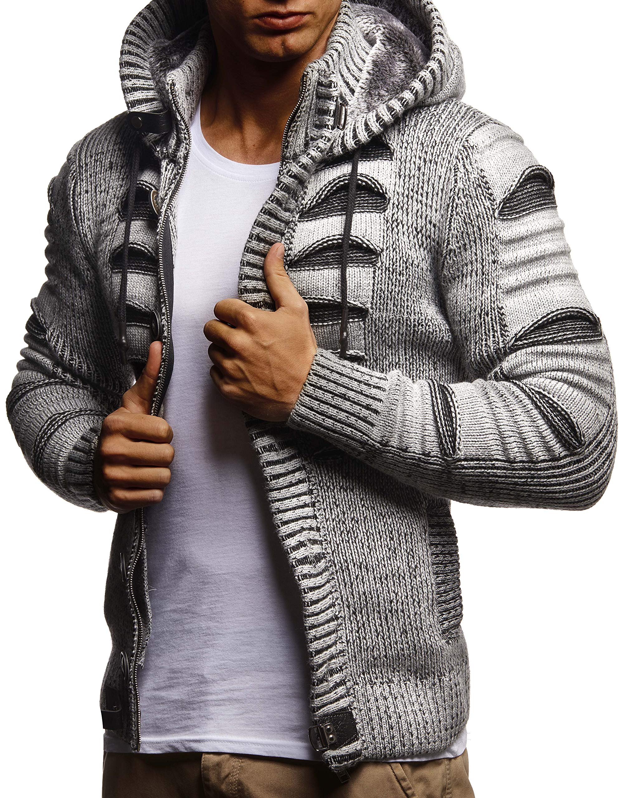 Herren Cardigan mit Hood und Zip, gestrickte Sweat Jacket für Winter und Sommer