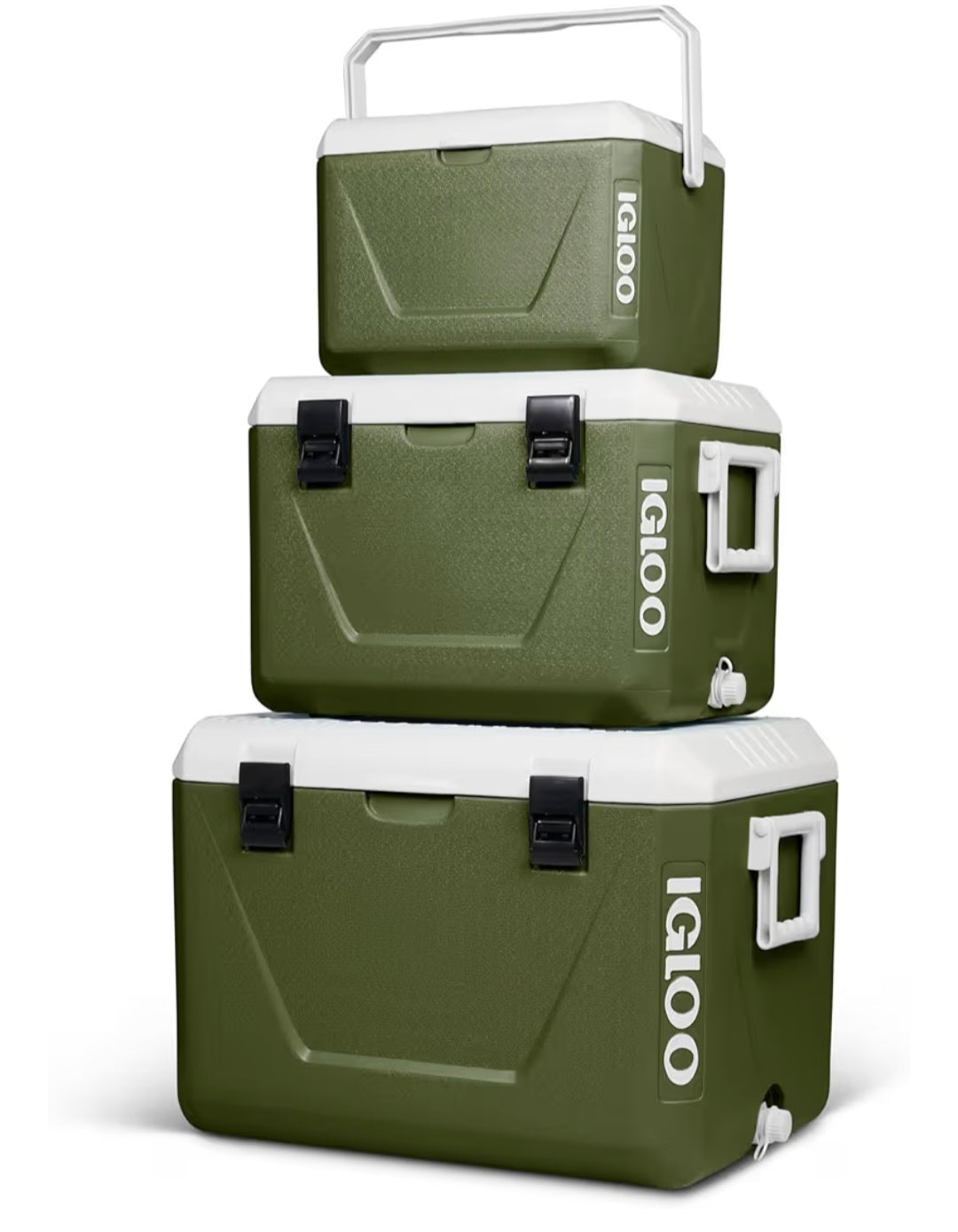 Stapelbare Passiv‑Kühlboxen Set 55 L + 27 L + 11 L – Platzsparende Camping‑Kühlboxen, robust & leicht, ideal für Picknick, Strand, Outdoor & Freizeit – Ineinander verstaubar, Grün