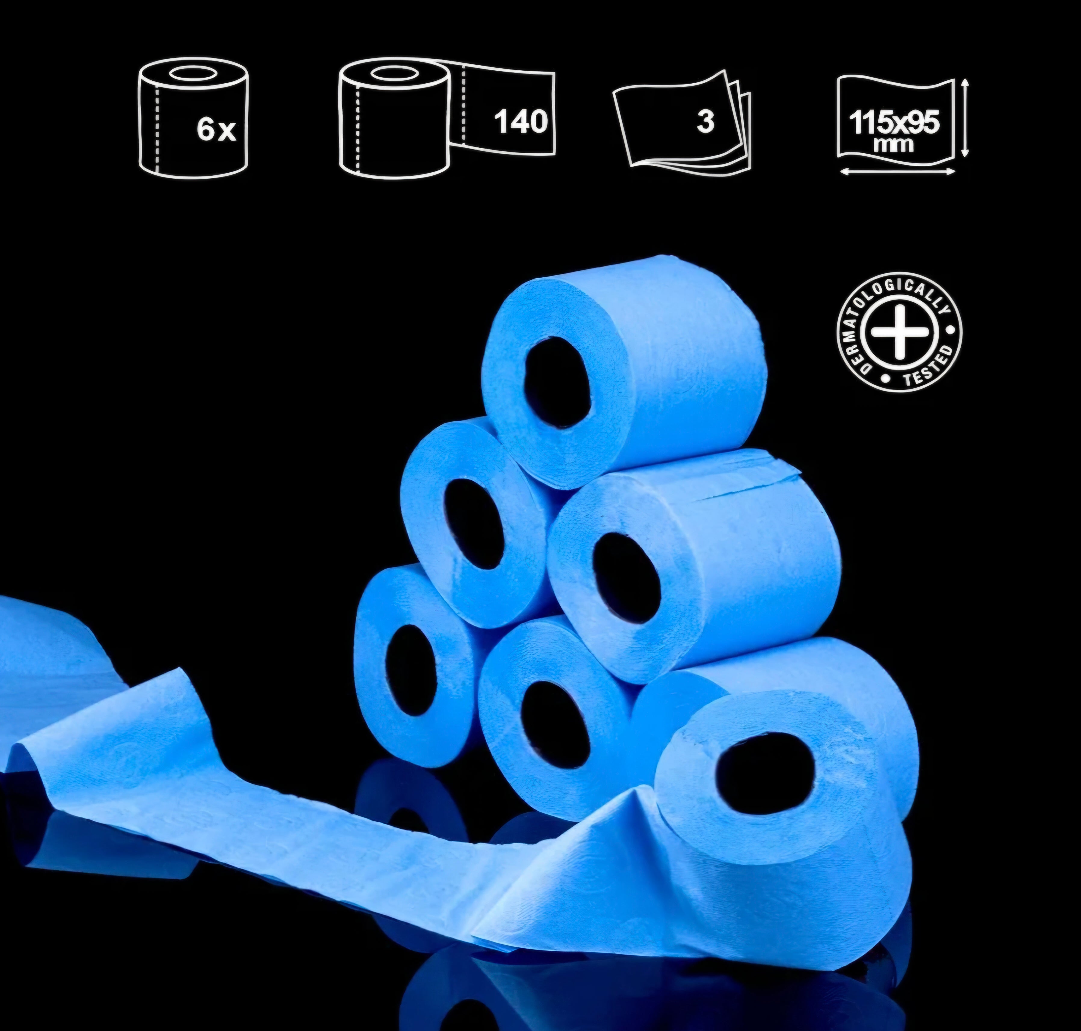 Toilettenpapier blau / WC-Papier blau / Pack à 6 Rollen