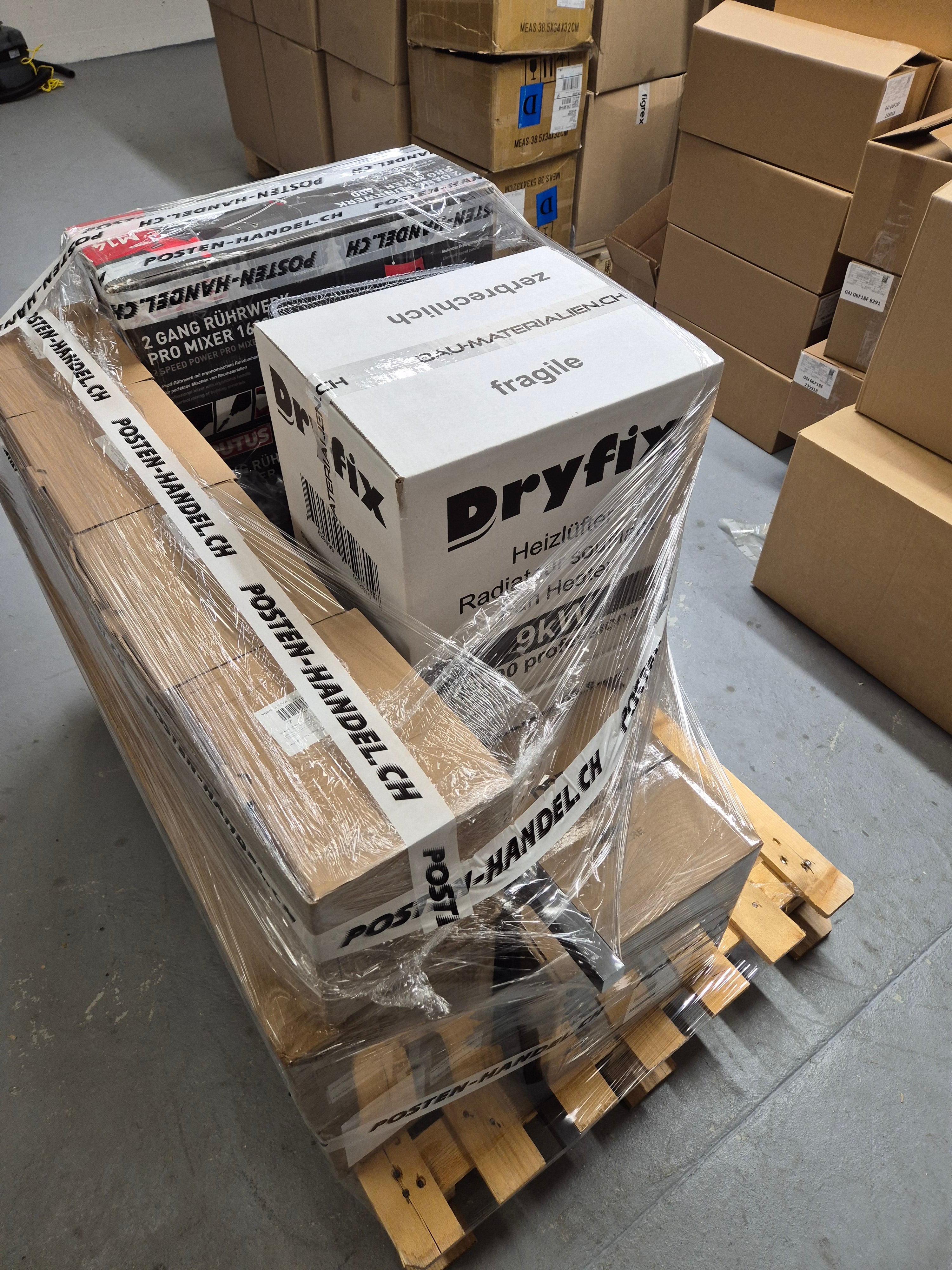 Restposten Palette Werkzeug / 2 x Heizlüfter 9 kW Dryfix / 1 x Turmventilator Dreo / 3 x Rührwerk Brutus / 4 x Fugen Reinigungsset - NEU & OVP - Verkaufs Wert + 2000.- / Gratis Lieferung!