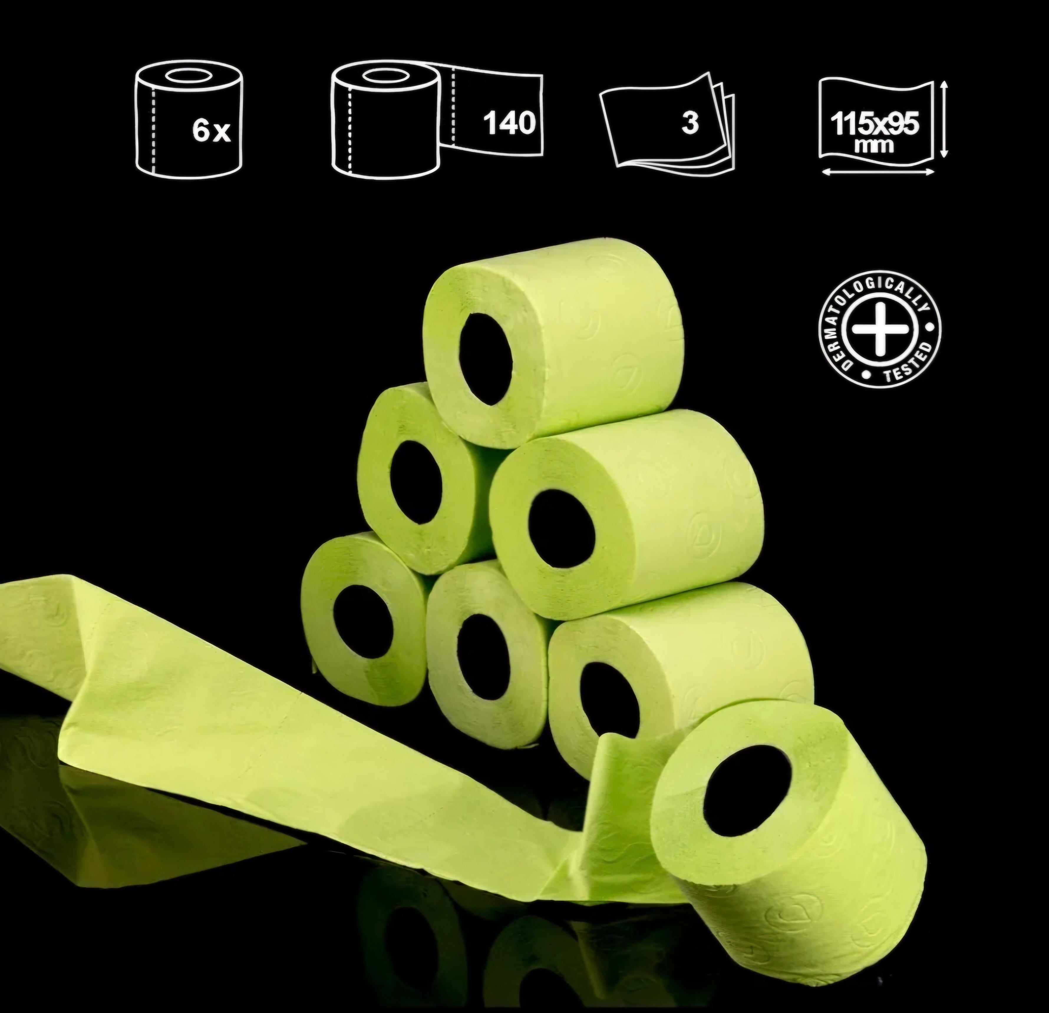 Toilettenpapier grün / WC-Papier grün / Pack à 6 Rollen