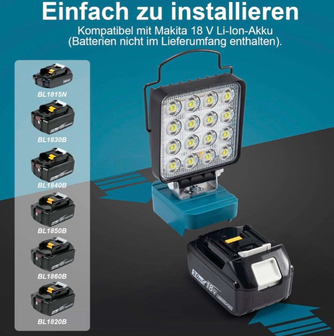 20 x Akku Lampe passend zu Makita 18V, 48W 4800LM Kabellose Led Arbeitsleuchte