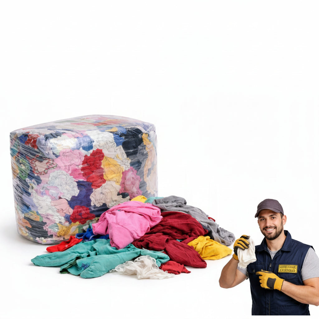 300 kg Putzlappen aus Baumwolle / Industrie-Putztücher -  Bunt Trikot / 30 x Beutel neutral à 10 kg / Gratis Lieferung!