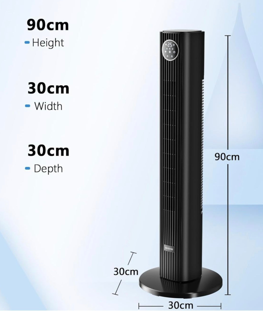 Starker Turmventilator 90 cm mit Fernbedienung, leiser Standventilator mit 28 dB, 3 Geschwindigkeiten, 4 Modi, 85° Oszillation, LED-Touch-Display, 12 Std. Timer, für Schlafzimmer, Büro und Zuhause