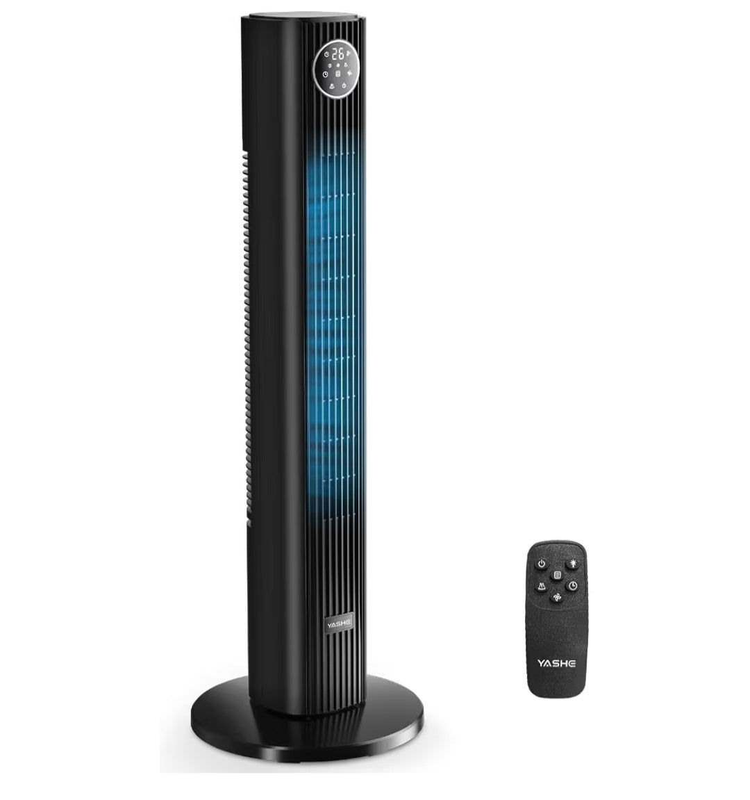 Starker Turmventilator 90 cm mit Fernbedienung, leiser Standventilator mit 28 dB, 3 Geschwindigkeiten, 4 Modi, 85° Oszillation, LED-Touch-Display, 12 Std. Timer, für Schlafzimmer, Büro und Zuhause